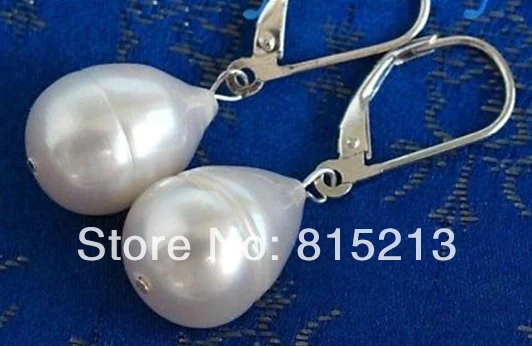 

FREE SHIPPING>>> wb00418 14mm White Freshwater Pearl Earrings 925 Leverback