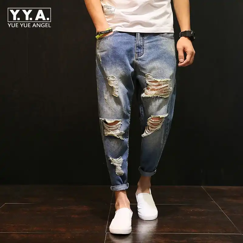 mens loose fit distressed jeans