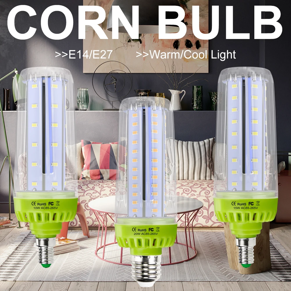 AC85-265 E27 лампочка-Кукуруза Светодиодная лампа 110 V Led лампы в форме свечи света E14 лампа дневного света мощностью 10 Вт, 15 Вт, 20 Вт, хит продаж Lampara