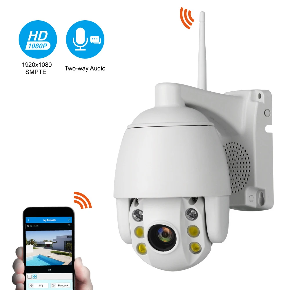 

Seculink 1080P Dome IP Camera PTZ IR-Cut Night Vision Motion Detection Alarm 2-Way Audio WiFi Wireless IP65 Waterproof