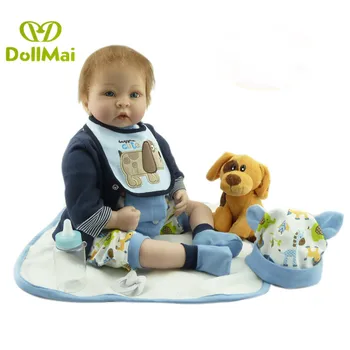

Bebe Doll reborn 22inch 55cm silicone reborn baby boy dolls toys for children gift hair rooted with dog plush bebe gift rebon