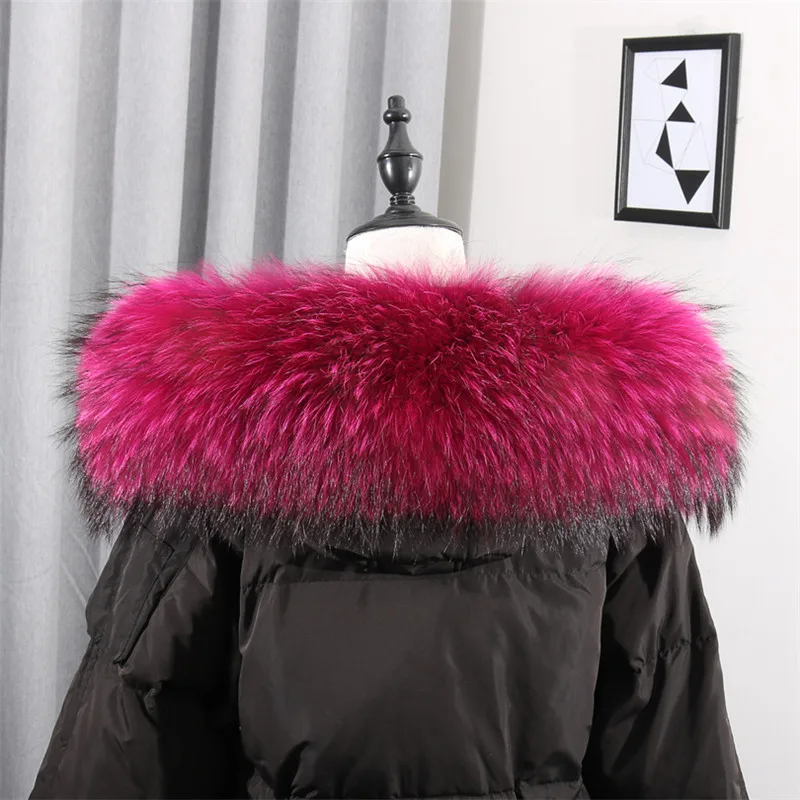 New Real Raccoon Fur Collar Trimming for Kids Adult Coat Hooded Scarf 65cm 11690 