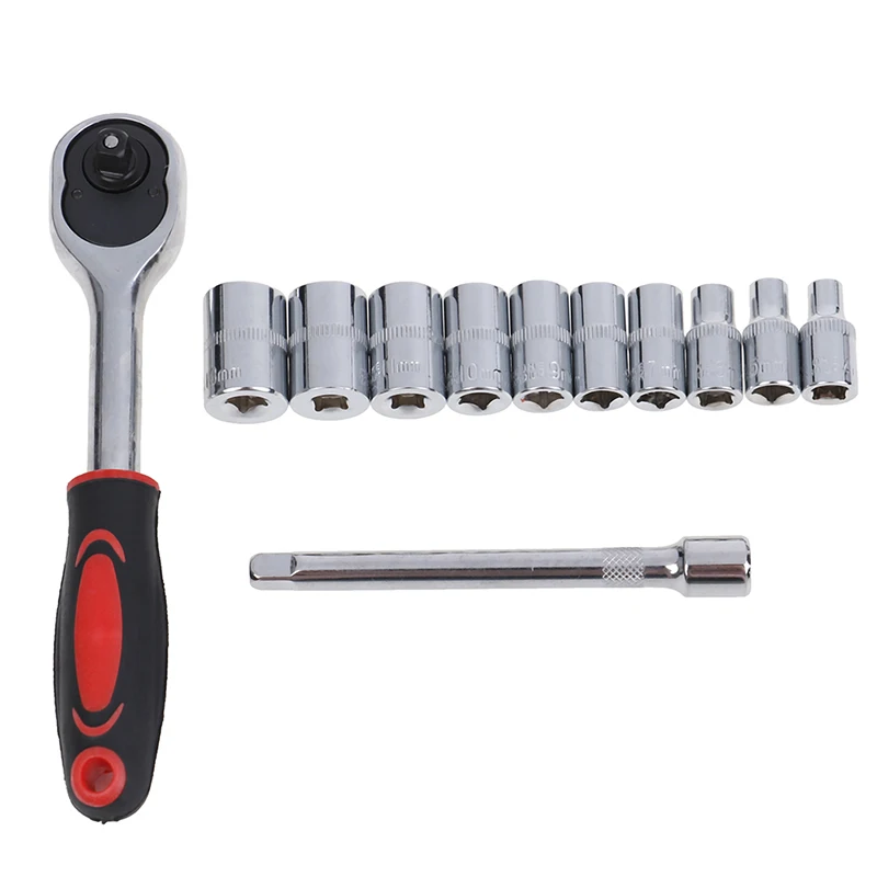 12pcs 1/4-inch Socket Wrench Set CR-V Drive Ratchet Wrench Spanner Repair Tool
