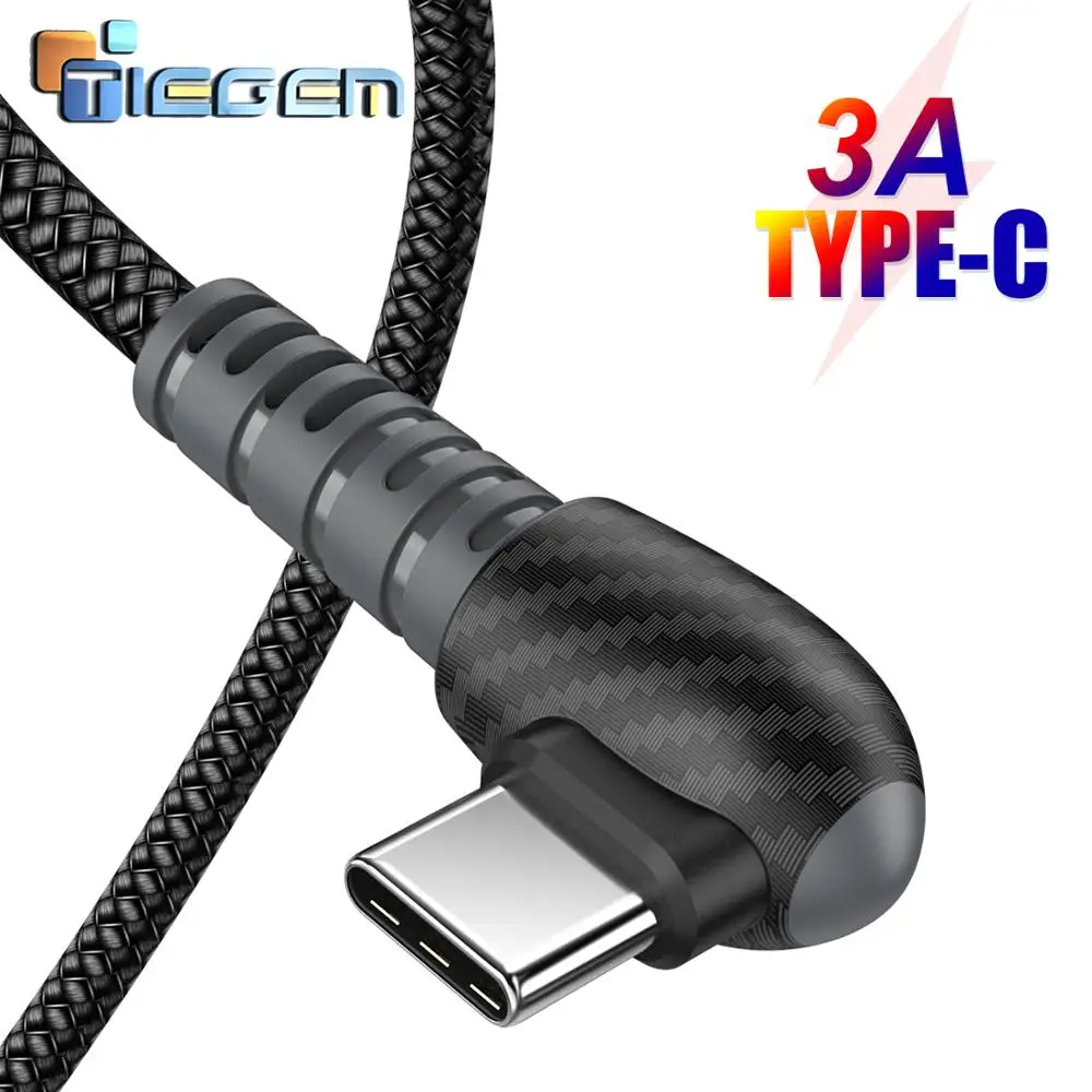 TIEGEM type C кабель 2A Быстрая зарядка 90 градусов USB C кабель для Xiaomi 6 8 samsung S8 S9 Plus Note 8 9 для huawei P9 P10 P20