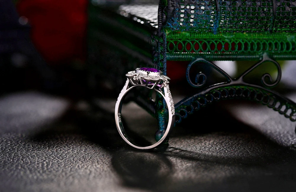 Caimao Jewelry 1.25ct Amethyst 14kt Gold 0.15ct Natural Diamond Engagement Ring