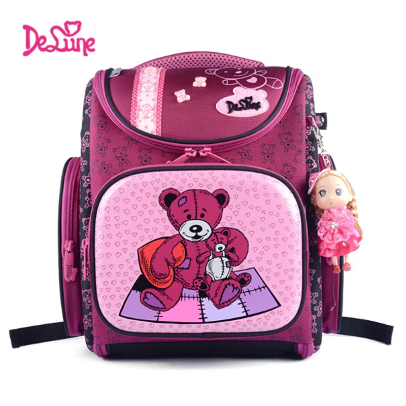 

Delune School Bags Children Backpacks Burden Reducing School Backpacks Nylon Material Bear Prints Backpack For Girl