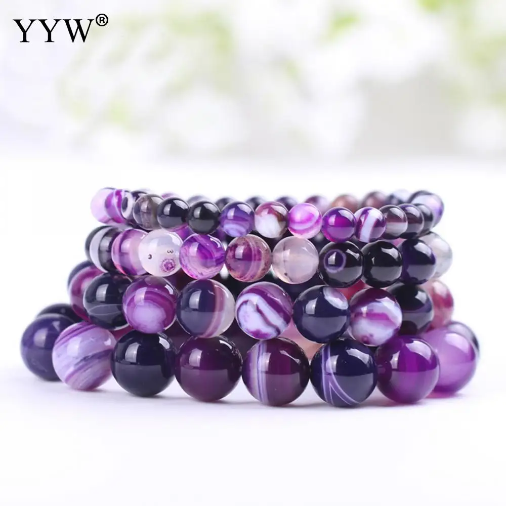 

YYW Charm Bracelet Natural Stone Beads 6mm 8mm 10mm 12mm Purple Amethysts Beaded Bracelet For Man Women Jewelry Best Friend Gift