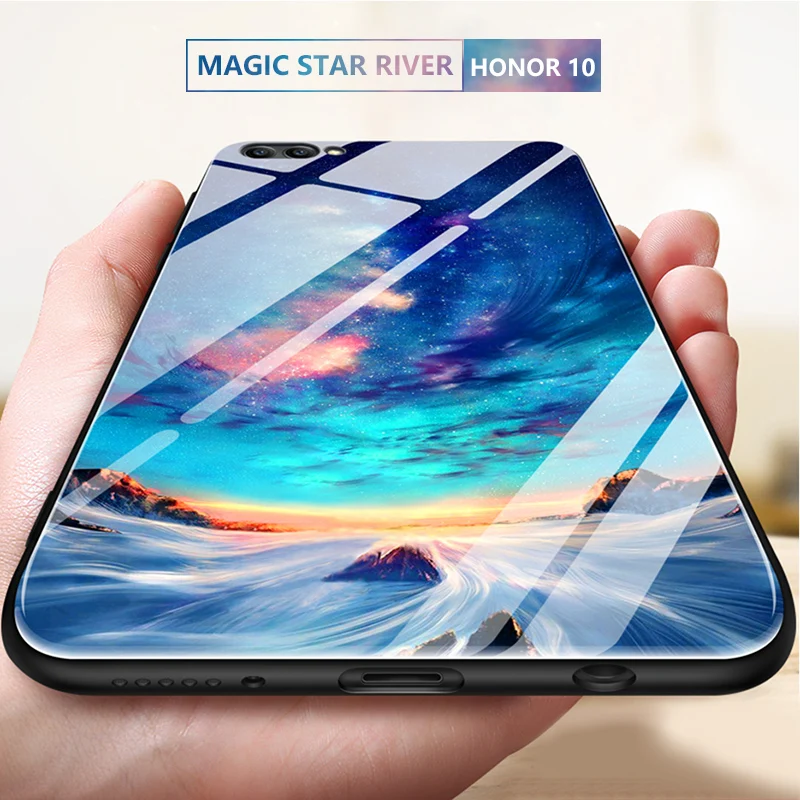 

CHYI For Huawei P20 pro case pattern design tempered glass back shell Explosion-proof full coverage shockproof case honor 10