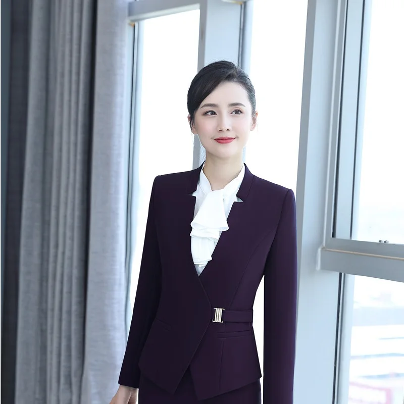 

Formal Ladies Elegant Purple Uniform Styles Blazers Women Outwear Jackets Coat Female Tops Office Work Wear Plus Size