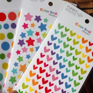 

Color Dots Stars Hearts Colorful Deco Sticker 6 Sheets DIY Scrapbooking Journal Diary Deco Supplies 2019 New