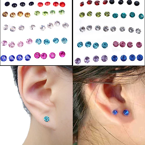 2019hot20PairsWomens5mmCandyColorCrystalAllergyFreeEar
