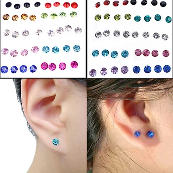 

2019 hot 20 Pairs Women's 5mm Candy Color Crystal Allergy Free Ear Studs Earrings 568G