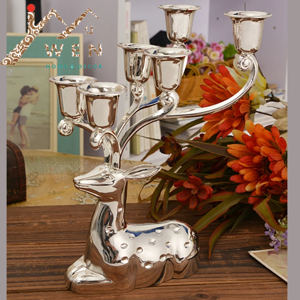 Free shipping silver finish metal reindeer shape candle holder,6 arms