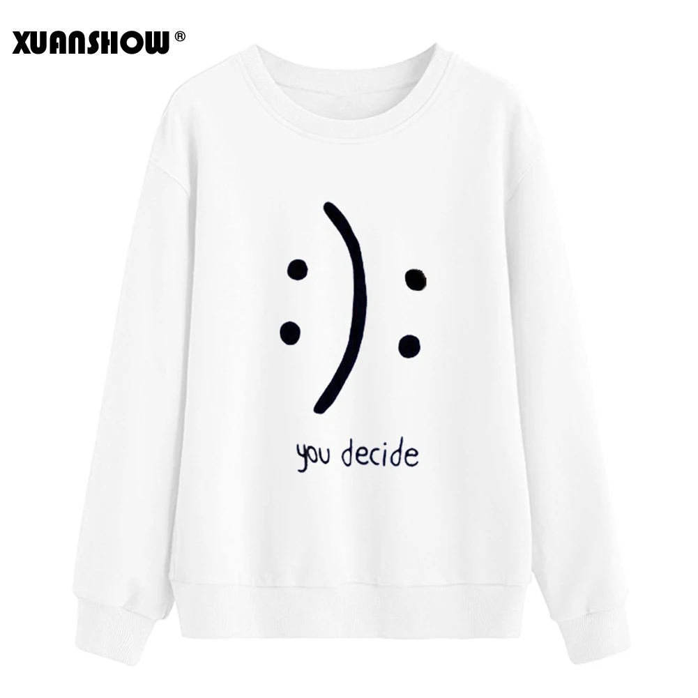  XUANSHOW New Arrival Oversized Unisex Autumn Winter Couple Fleece Sweatshirts Funny Image Printed W