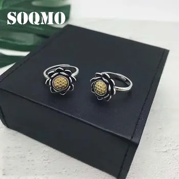 

SOQMO Hiphop Lotus Rotatable Street Culture Adjustable LOVE Ring 100% 925 Sterling Silver fine Jewelry Women Ring SQM273