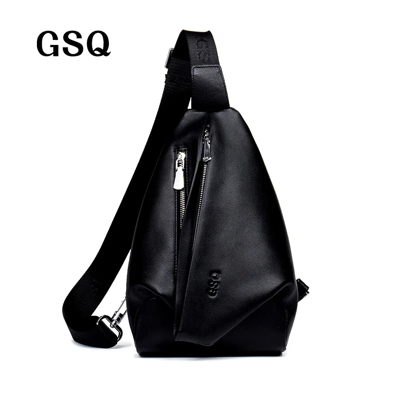 GSQ New Arrival Men Chest Bag 100% Genuine Leather Men Bag Brand Designer Leather Messenger Bags Casual Mens Crossbody Bags