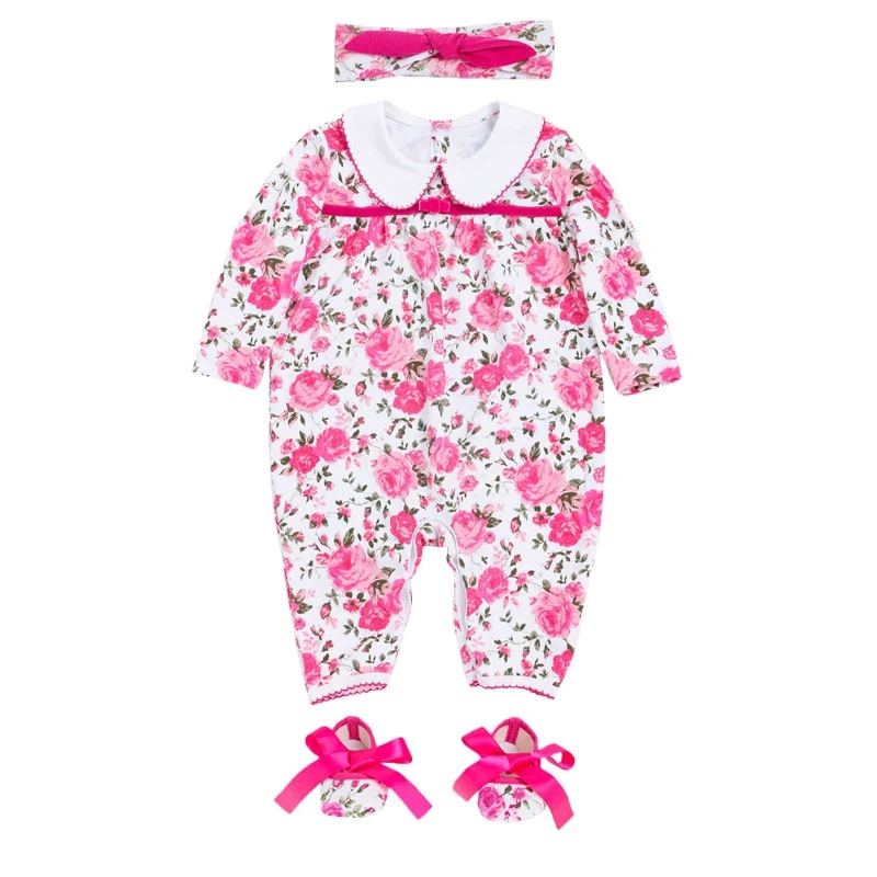Комплект одежды для новорожденных девочек, комбинезон с цветочным принтом «Питер Пэн», комбинезон на день рождения+ обувь+ повязка на голову, 3 предмета, roupas bebes, Одежда для младенцев