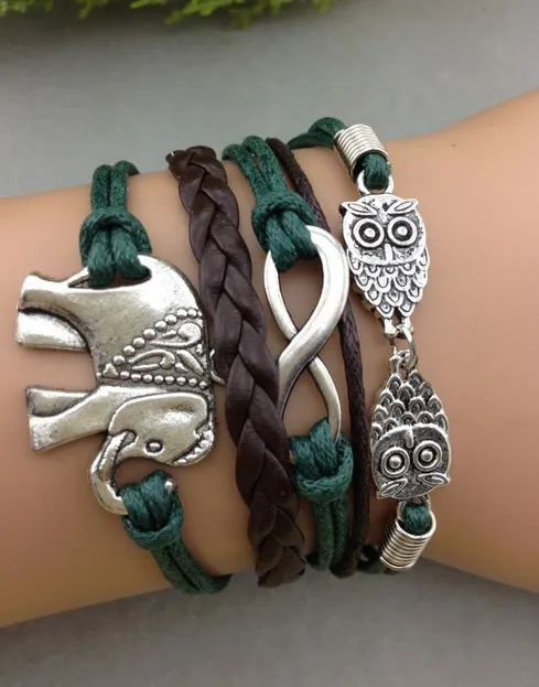 

1pc Owls, Infinity & Elephant Charm Bracelet in Silver - Customize Your Own Style 1143 Mini order 10$