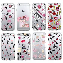 Para iPhone 11 Pro 7 7Plus 6S 5 8 8Plus X XS Max moda Sexy labios maquillaje cosméticos lápiz labial en polvo suave claro teléfono funda Fundas