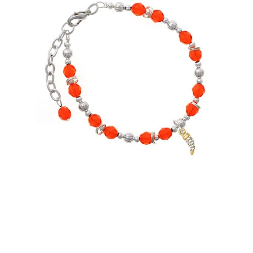 Goldtone Small Crystal Sabre Tooth Orange Beaded Bracelet
