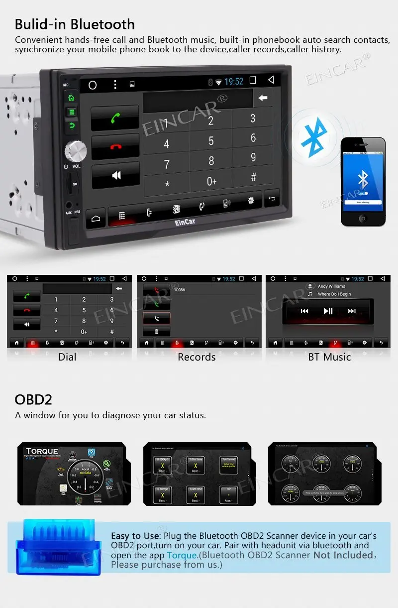Flash Deal 2 DIN Android 7.1 Autoradio Eincar HD 1080P Touchscreen Quad Core 2GB RAM Navigation GPS Radio AM FM Bluetooth Screen Mirroring 3