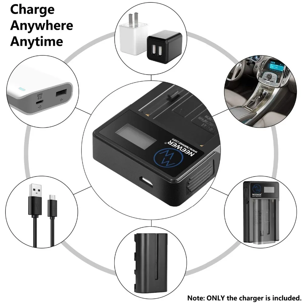 Зарядное устройство Neewer Micro USB + 2 шт. 2600 мАч NP F550/570/530 запасной аккумулятор для