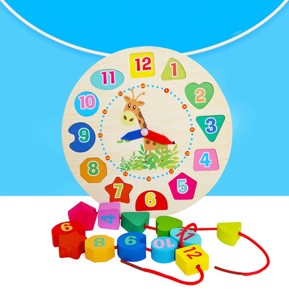 Kids Handmade Wooden Educational Clock Toys New Child Baby 17cm Clock