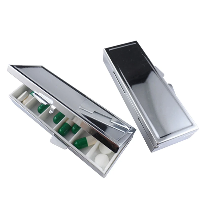 1Pc Metal 6 Grid Folding Pill Case Container For Medicines Organizer