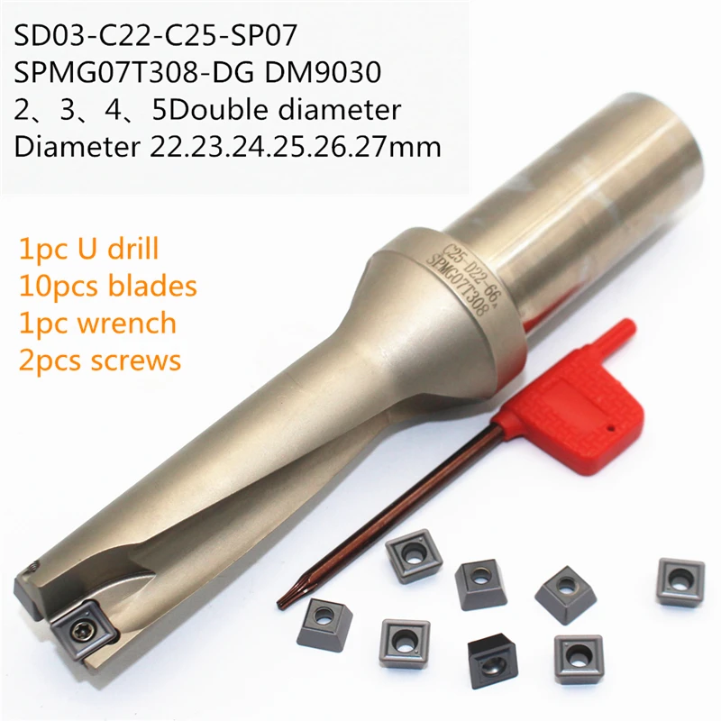 1pc U diamond and 10pcs blades SPMG07T308-DG 2 3 4 5 Double diameter water jet violent drill bit SD02-22-C25-SP07 Punch 22-27mm 1pc U diamond and 10pcs blades SPMG07T308-DG 2 3 4 5 Double diameter water jet violent drill bit SD02-22-C25-SP07 Punch 22-27mm