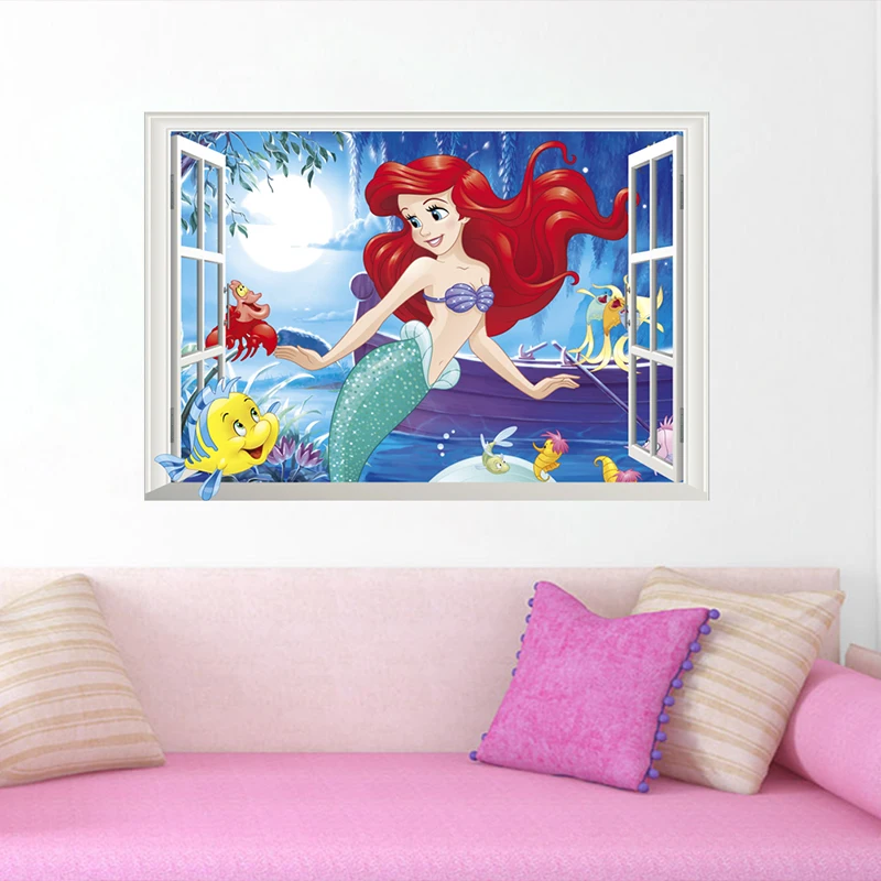 Disney Cartoon Mermaid Princess 3D Window Wall Stickers For Home Decoration Kids Room Mural Art Girl's Decals Anime PVC Posters Disney Cartoon Mermaid Princess 3D Window Wall Stickers For Home Decoration Kids Room Mural Art Girl's Decals Anime PVC Posters
