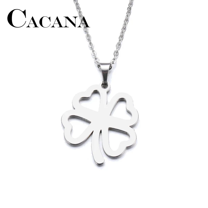 CACANA Stainless Steel Necklace For Women Man Lover's Hollow Clover Gold And Silver Color Pendant Necklace Engagement Jewelry