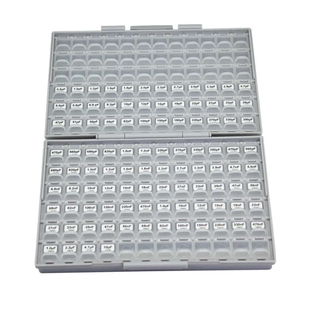 AideTek SMD 0603 엔지니어링 샘플 커패시터 박스 키트 100 개 값 x 50 개 박스-모든 NPO 10 미크로포맷 모듬 플라스틱 부품 도구 상자 C0650