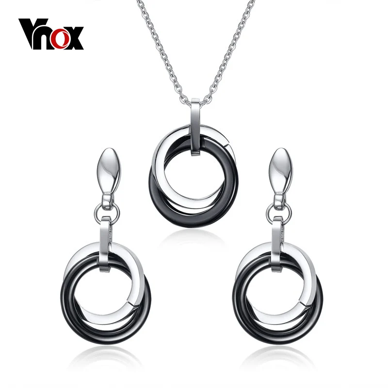 Vnox Women s Ceramic Round Jewelry Sets Stainless Steel Mix Colors Wedding Jewelry Sets for Brides