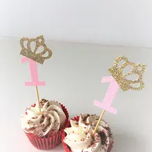 20pcs Boy girl One Crown Cupcake Topper, First Birthday, Glitter Cake Top,Number 1 Cupcake, Princess Birthday, Special Custom
