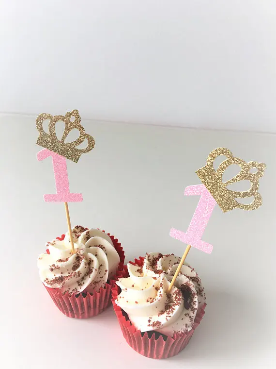 

20pcs Boy girl One Crown Cupcake Topper, First Birthday, Glitter Cake Top,Number 1 Cupcake, Princess Birthday, Special Custom
