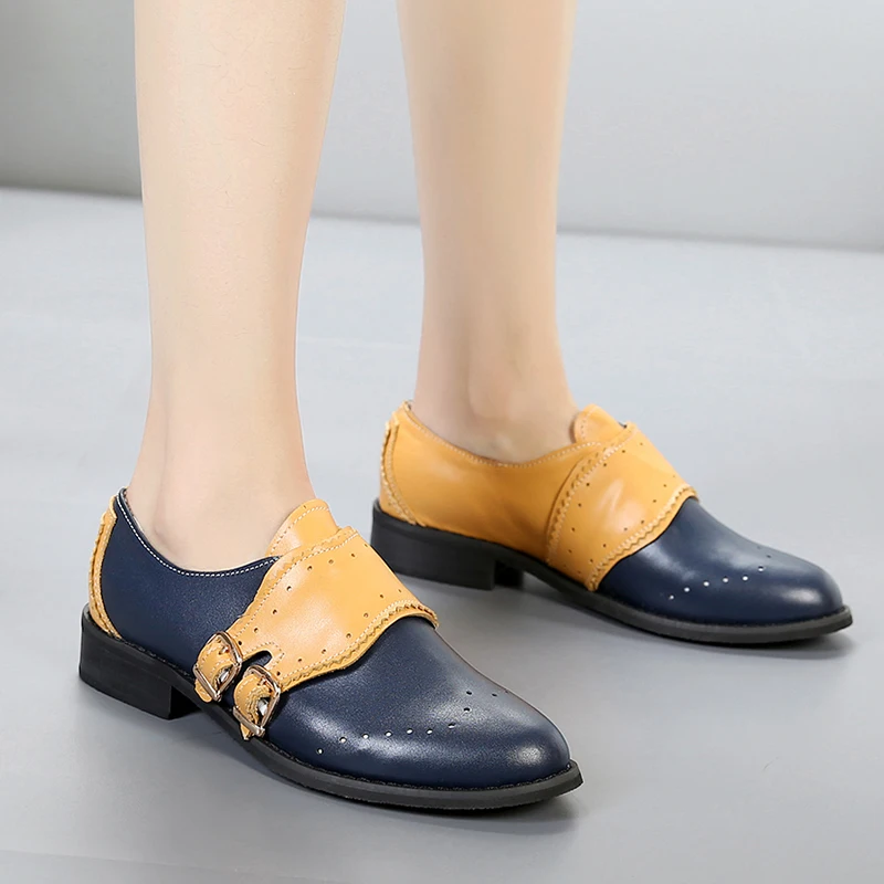 Women Genuine Leather Flats Oxford Shoes Woman slipon Sneakers Ladies Vintage Casual buckle Shoes women's loafers spring