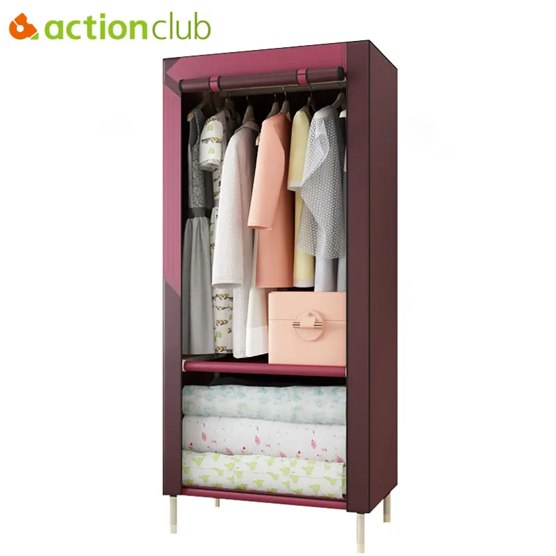 Actionclub Simple Cloth Wardrobe Steel Pipe Reinforcement DIY Assembled Student Wardrobe Thicken Non woven font b
