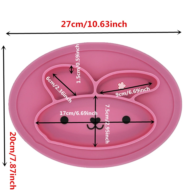 ideacherry Baby Dishes Silicone Infant Bowls Plate Tableware Kids Food Holder Tray Cartoon Rabbit Food Placemat for Baby Feeding
