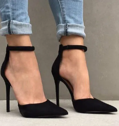 

Women's Fashion Suede Stiletto Heel Shoes Pointed Shallow Mouth High Heel Sandals Female Wedding Footwear