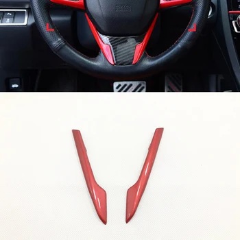

For Honda Civic 10th 2016 2017 2018 ABS Plastic Red Car Steering wheel Button frame Cover Protector Accessories car styling 2pcs