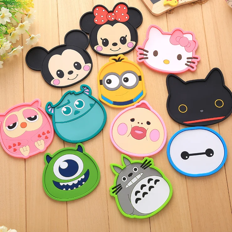 

New Silicone Cartoon animal Totoro Hello Kitty Baymax Cup Coaster Nonslip Place Mat pads Cup Cushion Minions Tea Cup Holder