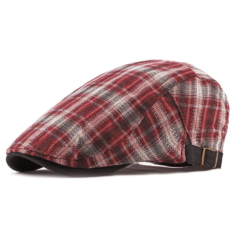 Summer Fashion Plaid Newsboy Caps Men Cotton Flat Peaked Cap Women Painter Beret Hats 07