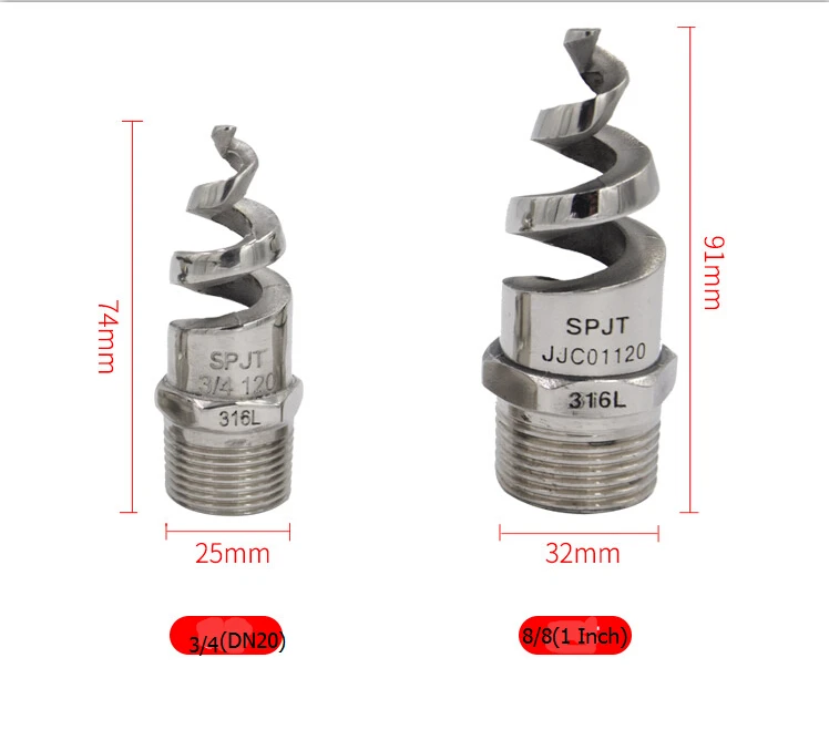 Спиральная струя из нержавеющей стали 316L всех размеров, насадка для удаления пыли в промышленном распылении, спиральная насадка с полным конусом для сада
