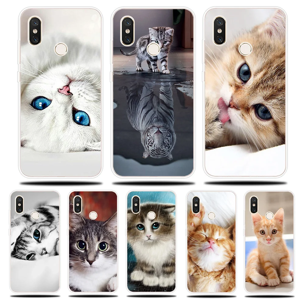 Cute Pet Cat Patterned Silicone Case For Xiaomi Mi 5X A1 A2 6 6X Note 3 8 9 SE Lite Pro Mix 2 S Pocophone F1 Cover Soft |