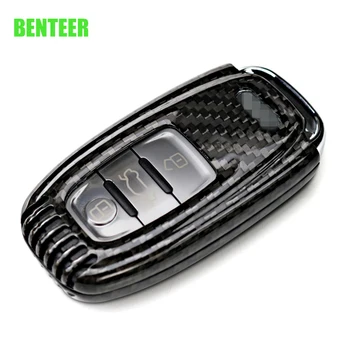 

Real carbon fiber Genuine Leather car key smart RS key cover replacement remote case spare parts for Audi Q5 A4 A5 A8 S5 A6