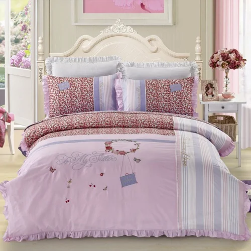 Набор постельного белья в Корейском стиле с вышивкой, 4 шт., размер королевы, пододеяльник для девочек, Комплект постельного белья, наволочки 36 - Цвет: Color4