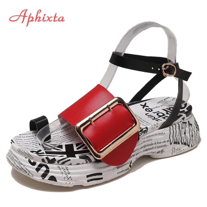 

Aphixta 4cm Platform Sandals Women Wedge High Heels Shoes Women Flip Flops Buckle Summer Zapatos Mujer Slippers Woman Sandal
