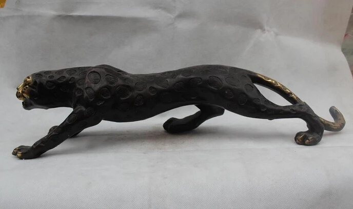 

wholesale factory 24"Chinese Folk Feng Shui Bronze Lifelike Ferocious Leopard Panther Statue