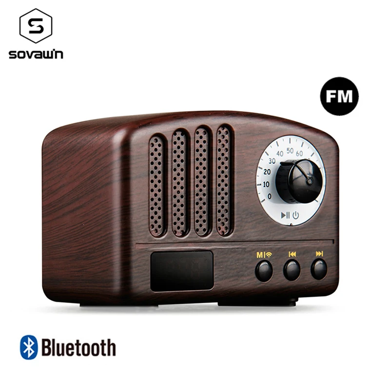 

Portable Bluetooth Speaker FM Radio Wireless Mini Retro Music Player Center Digital Display Screen Support AUX TF Card Handfree