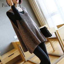 Осенне-зимний брендовый вязаный женский жилет без рукавов с v-образным вырезом свитер свободный Женский вязаный Повседневный трикотажный пуловер однотонный